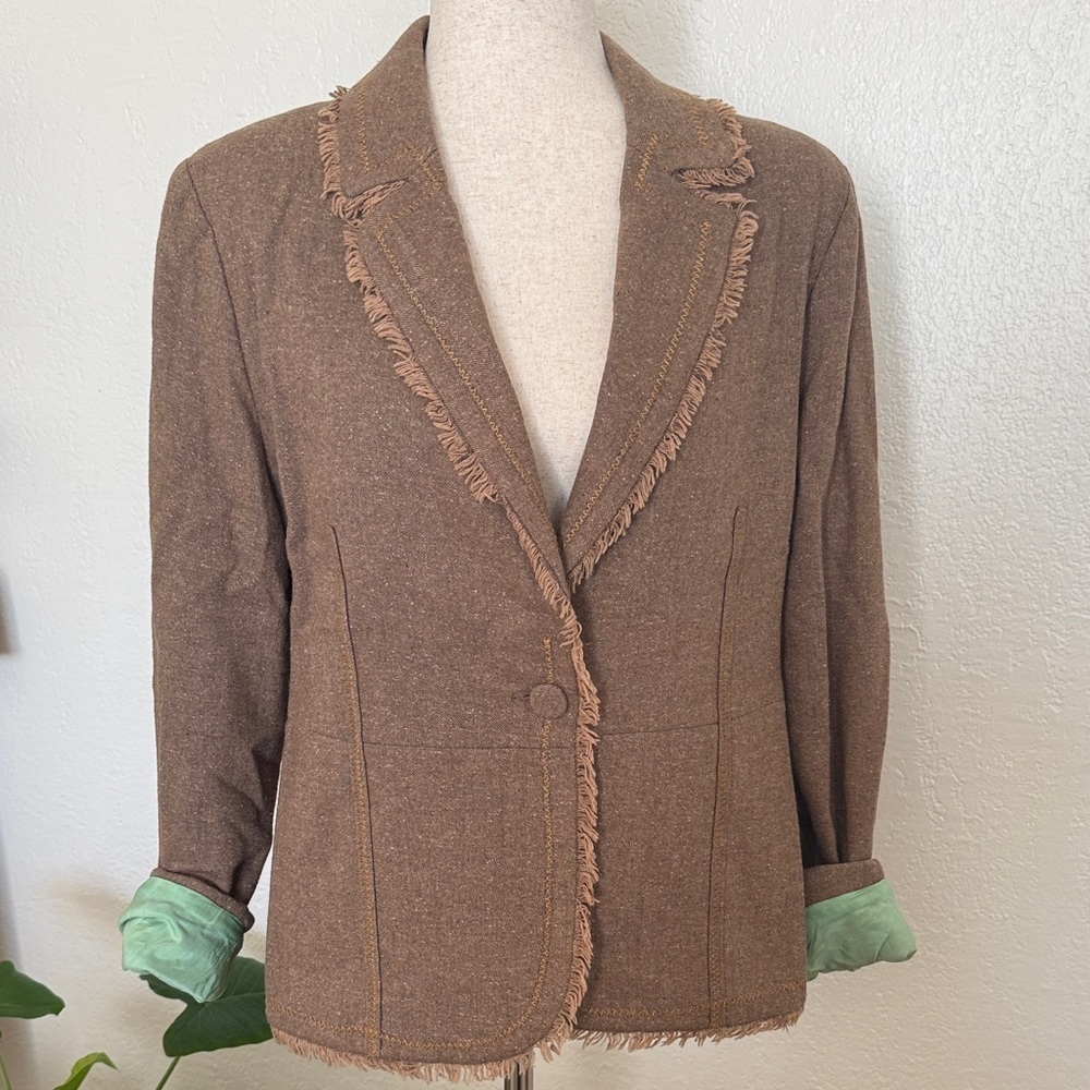 Wool Blend Brown Fringed Women's Jacket size 10